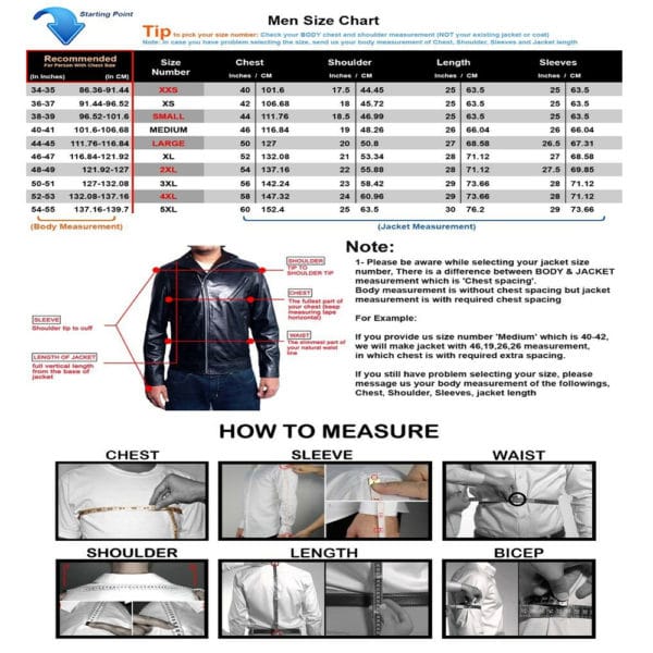 Leather Jacket Size Chart