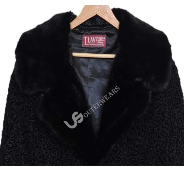 Persian Lamb Coat Astrakan karakul black coat with real mink fur collar