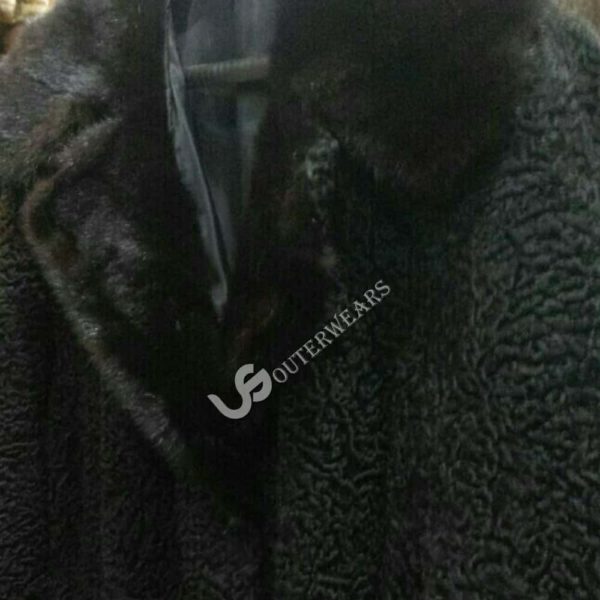 Persian Lamb Coat Astrakan karakul black coat with real mink fur collar