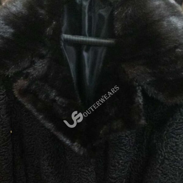 Persian Lamb Coat Astrakan karakul black coat with real mink fur collar